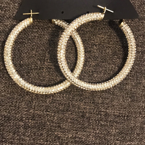 NEW Luv AJ Pave Amalfi Hoop Crystal Gold Rhinestone Earrings - Picture 3 of 4
